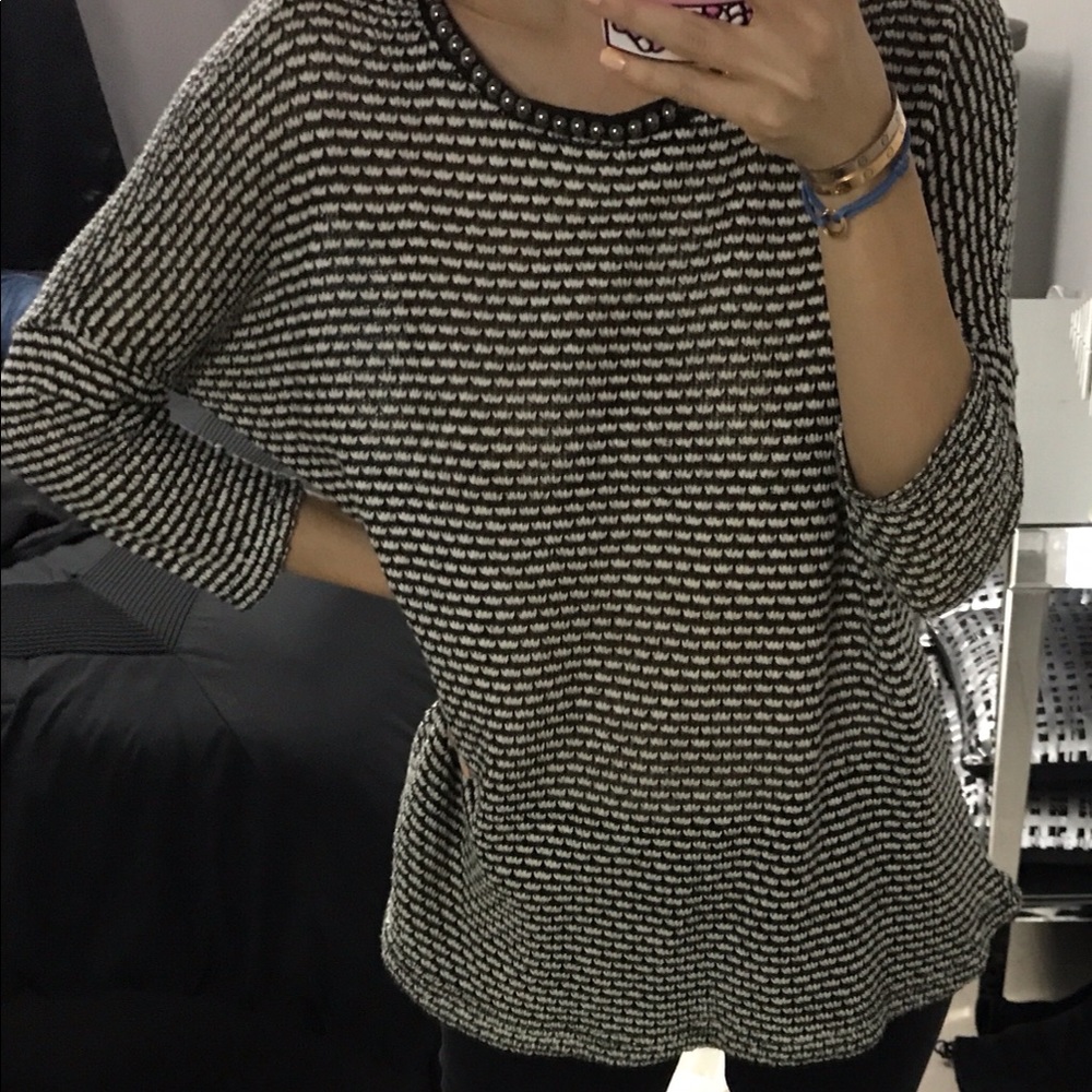 Zara black and white top with stud neckline